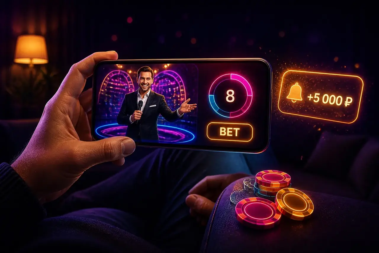 Игрок делает ставку в live-шоу Money Time со смартфона