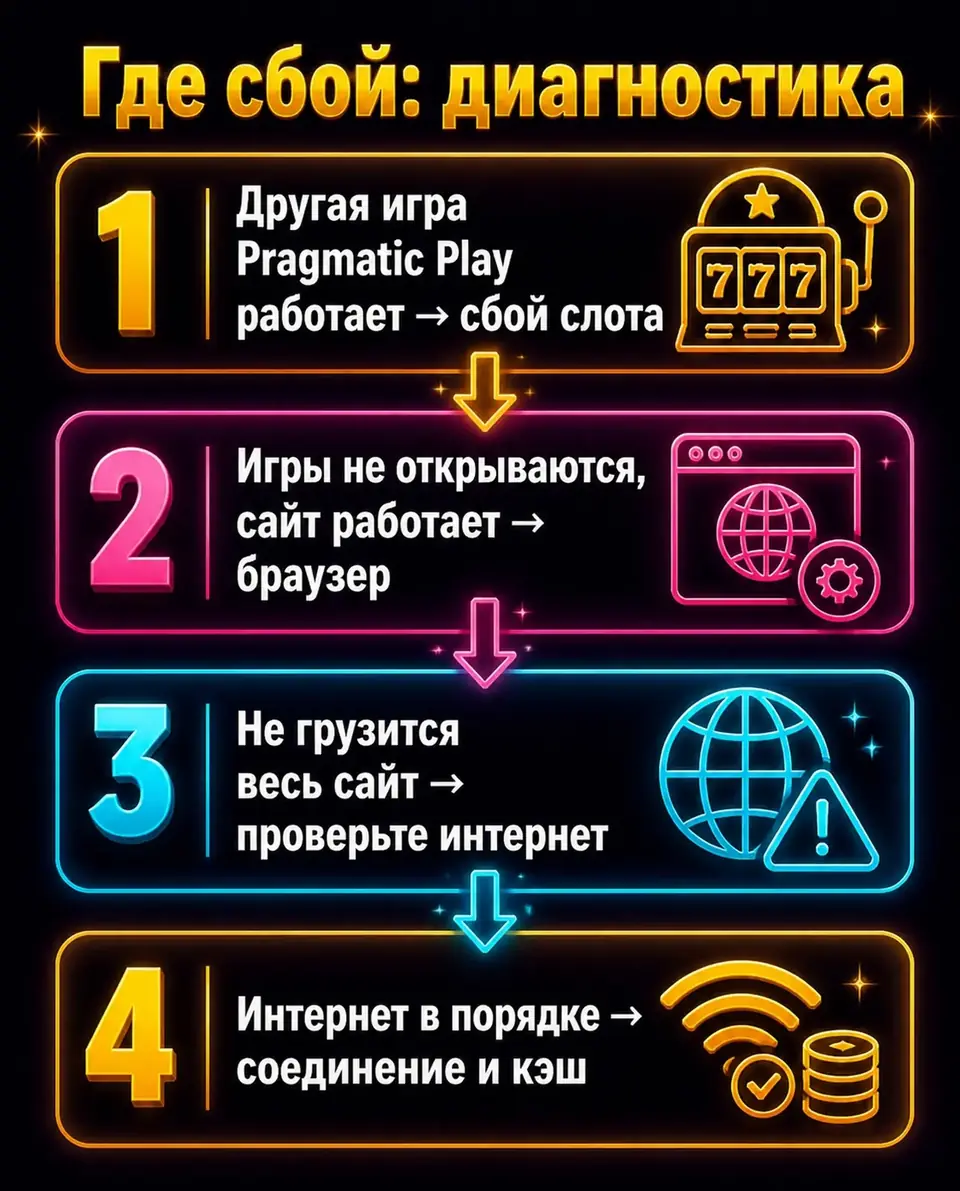 Схема диагностики, если не работает игра Pragmatic Play