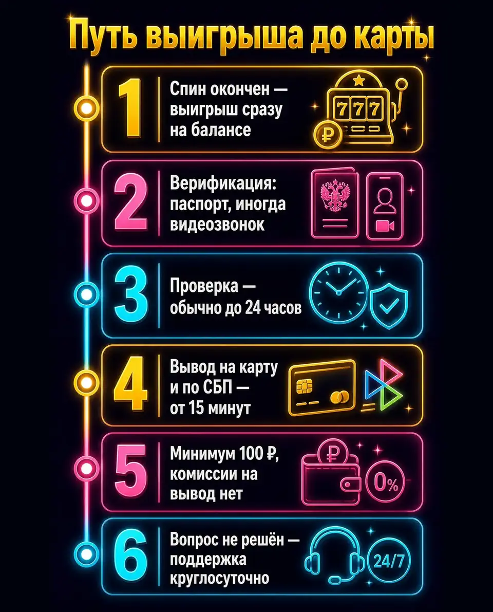 Таймлайн вывода выигрыша из Big Bass на карту или СБП