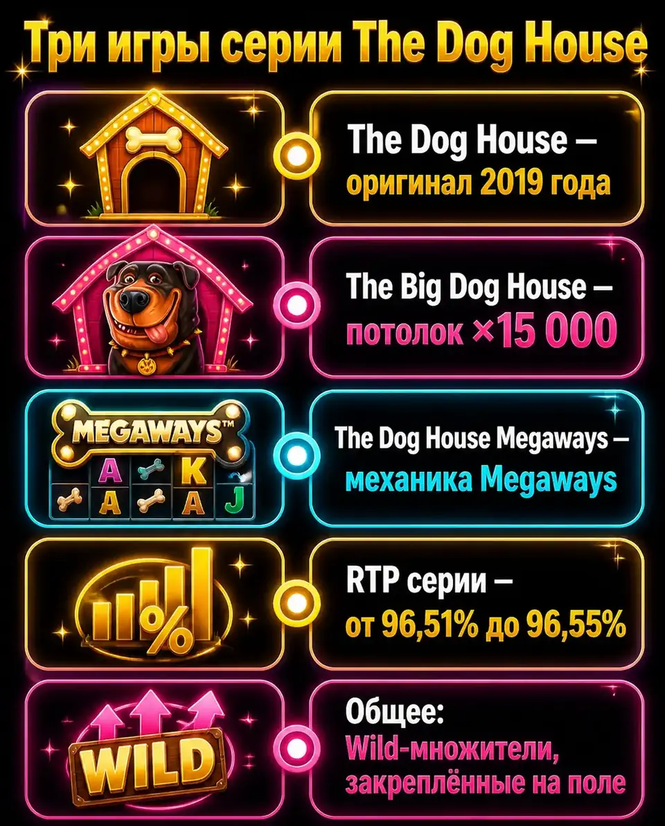 Сравнение трёх слотов серии The Dog House