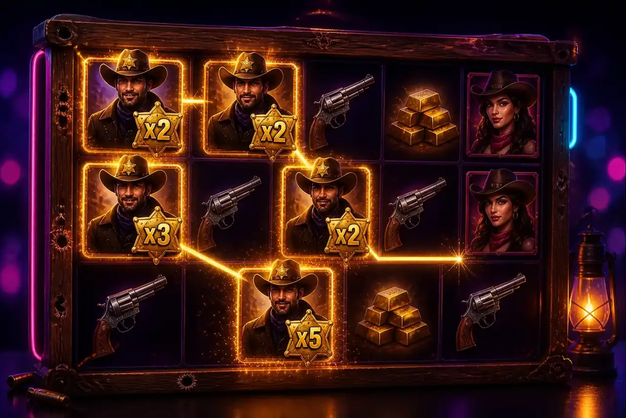 Липкие вайлды-шерифы с множителями на поле 5×4 Wild West Gold