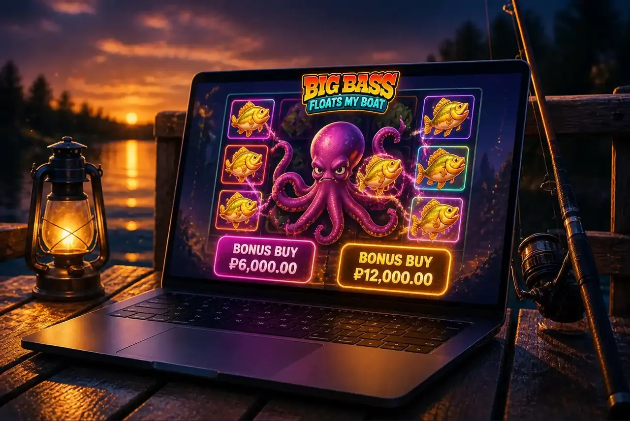 Демо Big Bass Floats My Boat на ноутбуке на причале