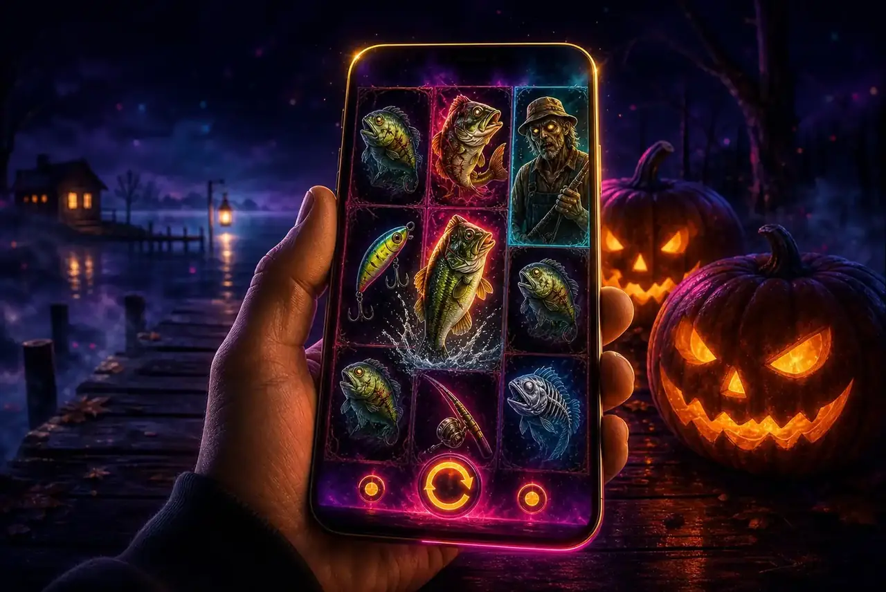 Смартфон со слотом Big Bass Halloween 2 на ночном причале