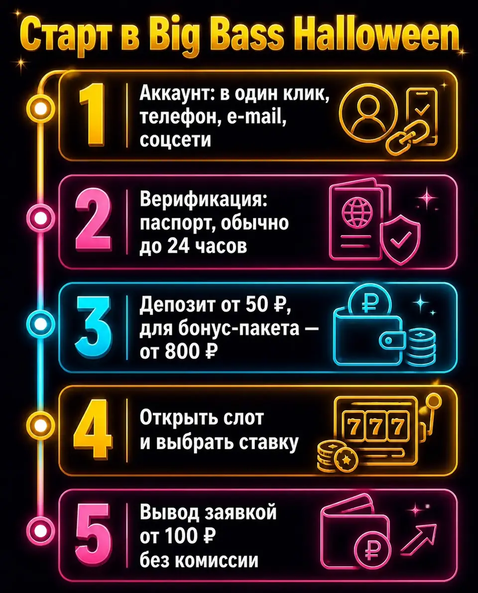 Шаги, как начать играть в Big Bass Halloween на деньги