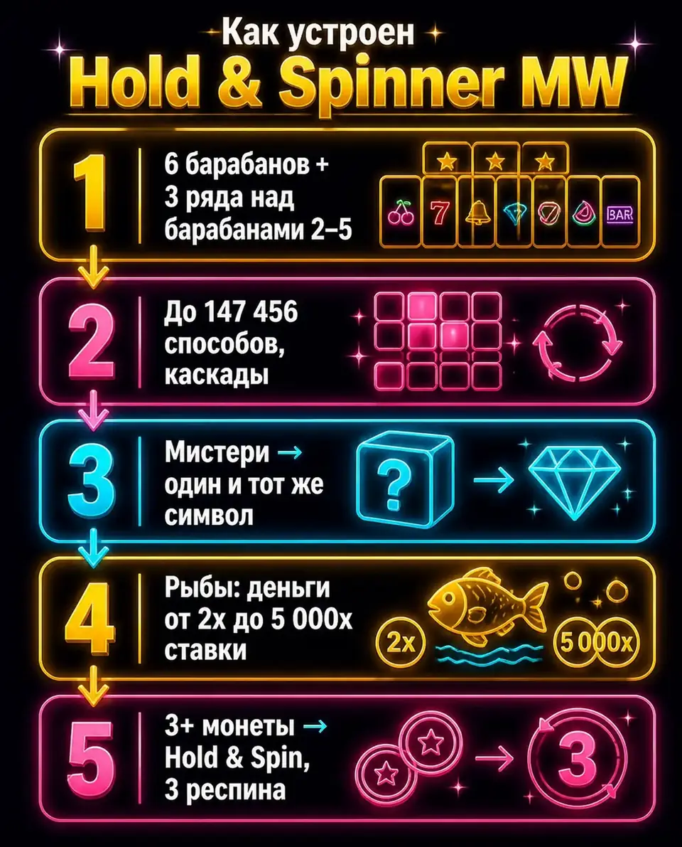 Схема механики Big Bass Hold & Spinner Megaways