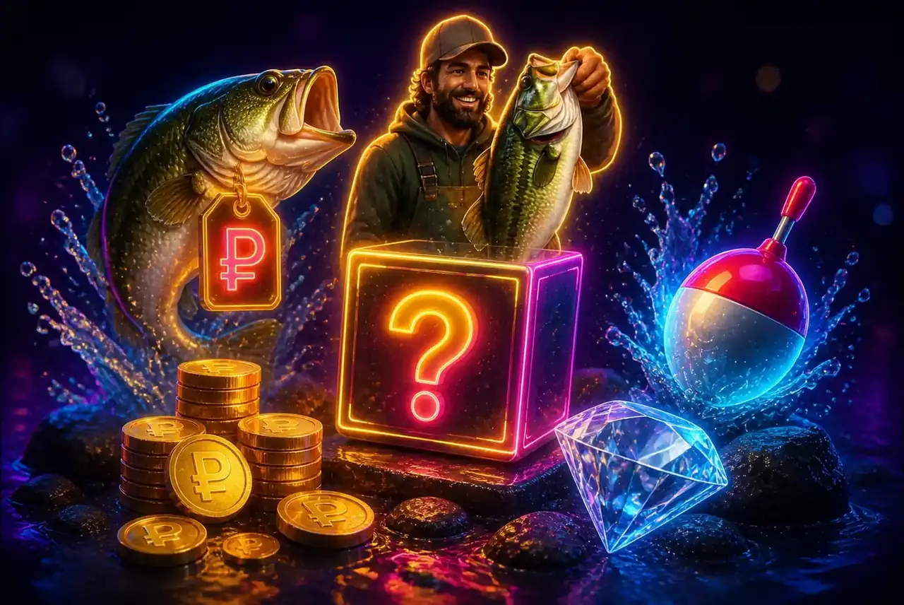 Символы Big Bass Hold & Spinner Megaways: рыбы, монеты и мистери