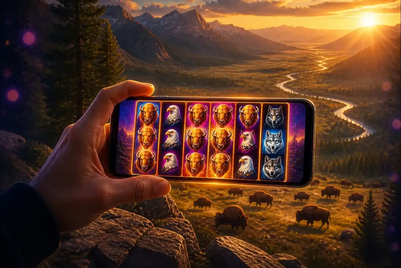 Buffalo King на смартфоне на фоне прерии