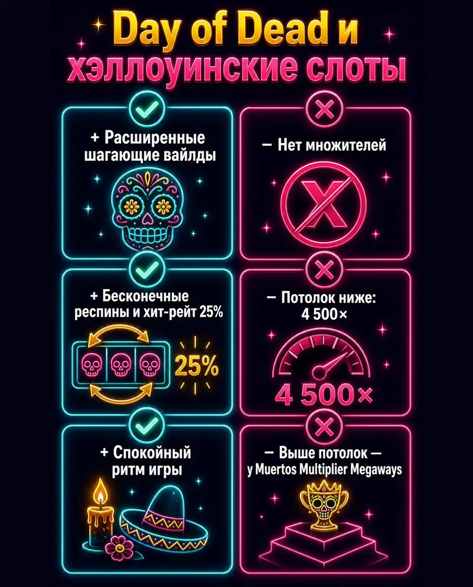 Плюсы и минусы Day of Dead среди хэллоуинских слотов