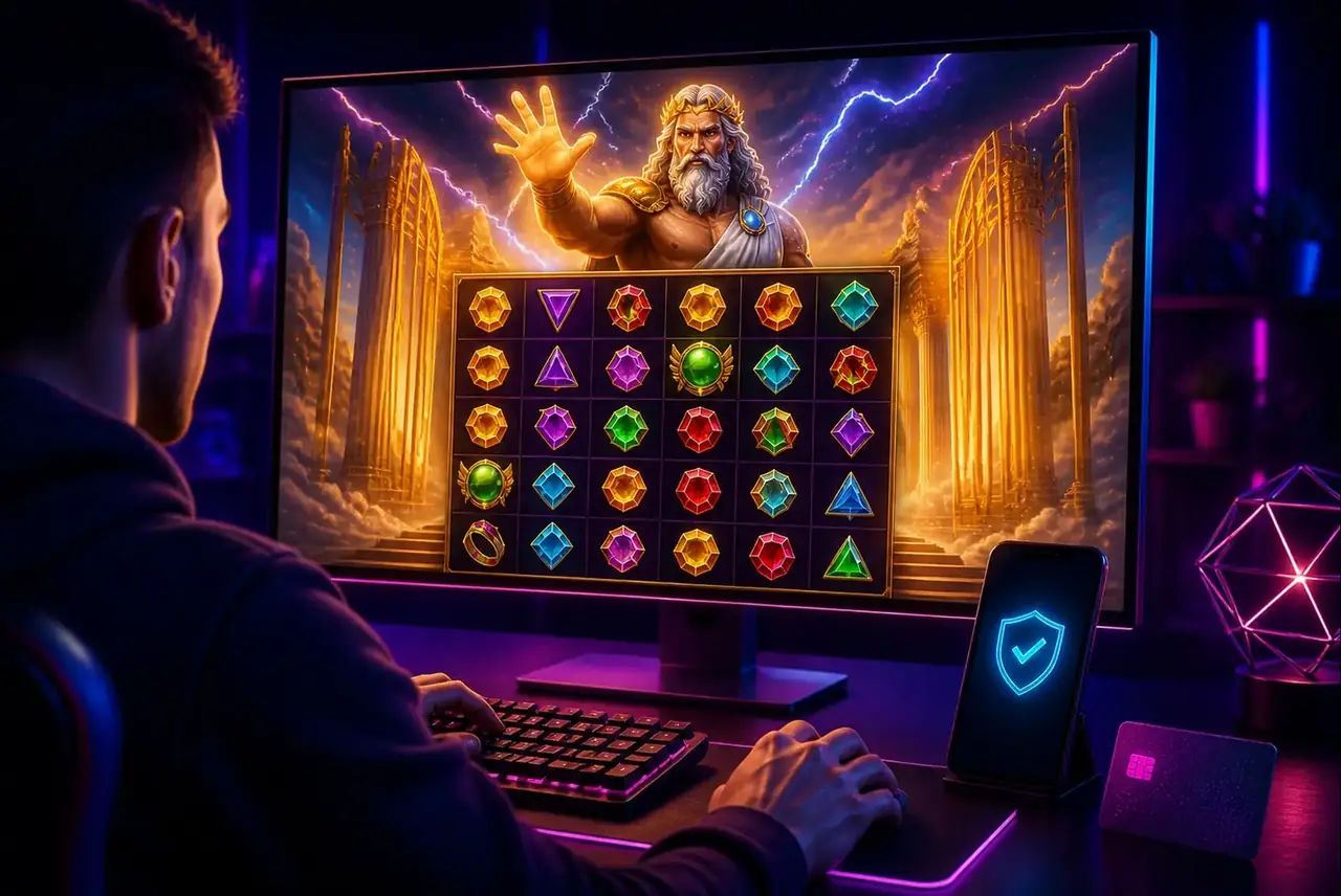 Игрок запускает Gates of Olympus на компьютере после регистрации