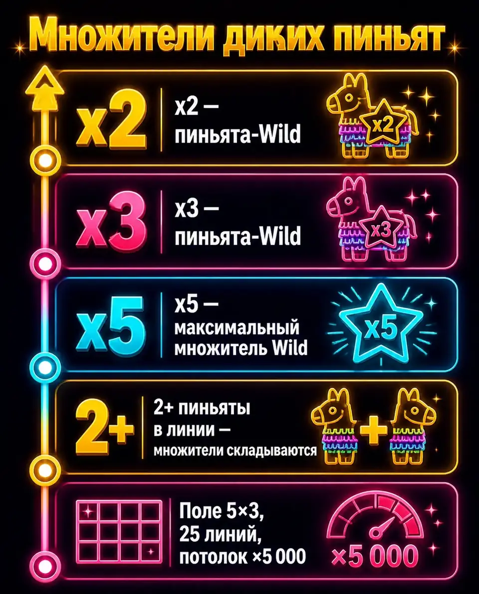 Шкала множителей диких пиньят в слоте Hot Fiesta