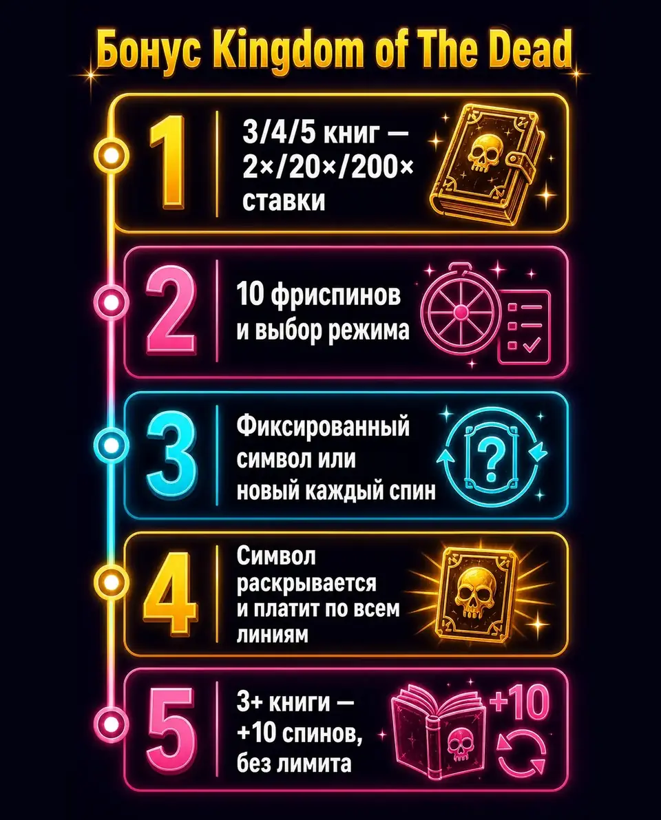 Таймлайн фриспинов Kingdom of The Dead с выбором режима