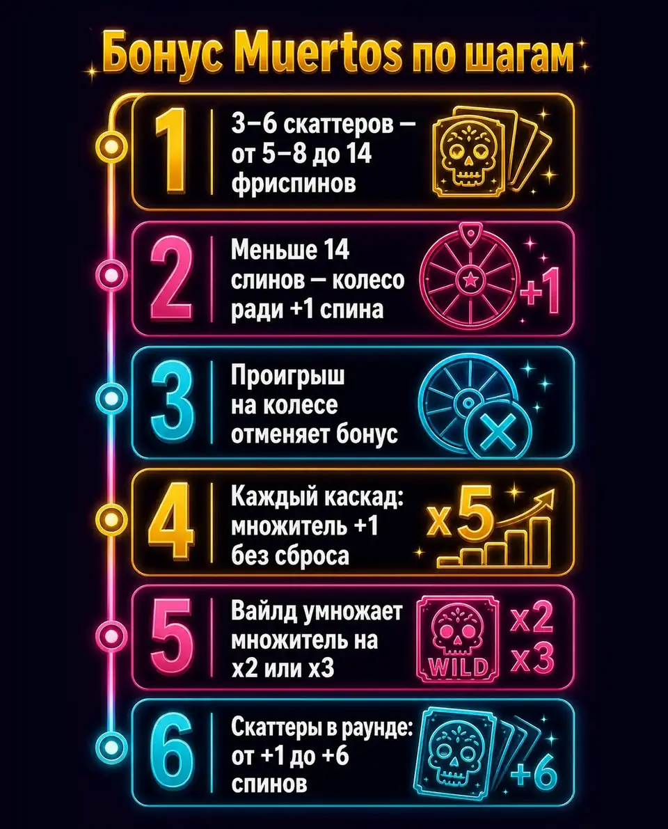 Шаги бонусного раунда Muertos Multiplier Megaways