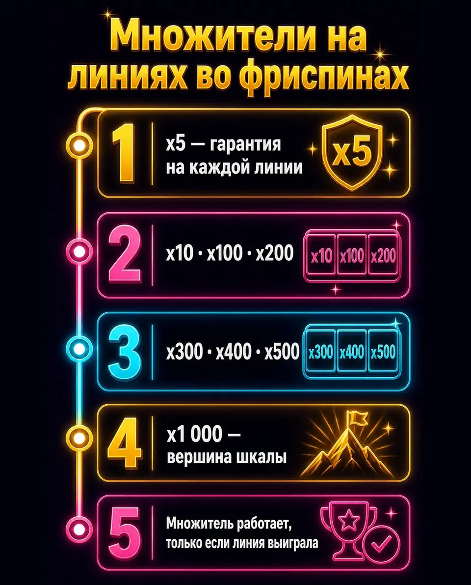 Шкала множителей на линиях во фриспинах Peak Power
