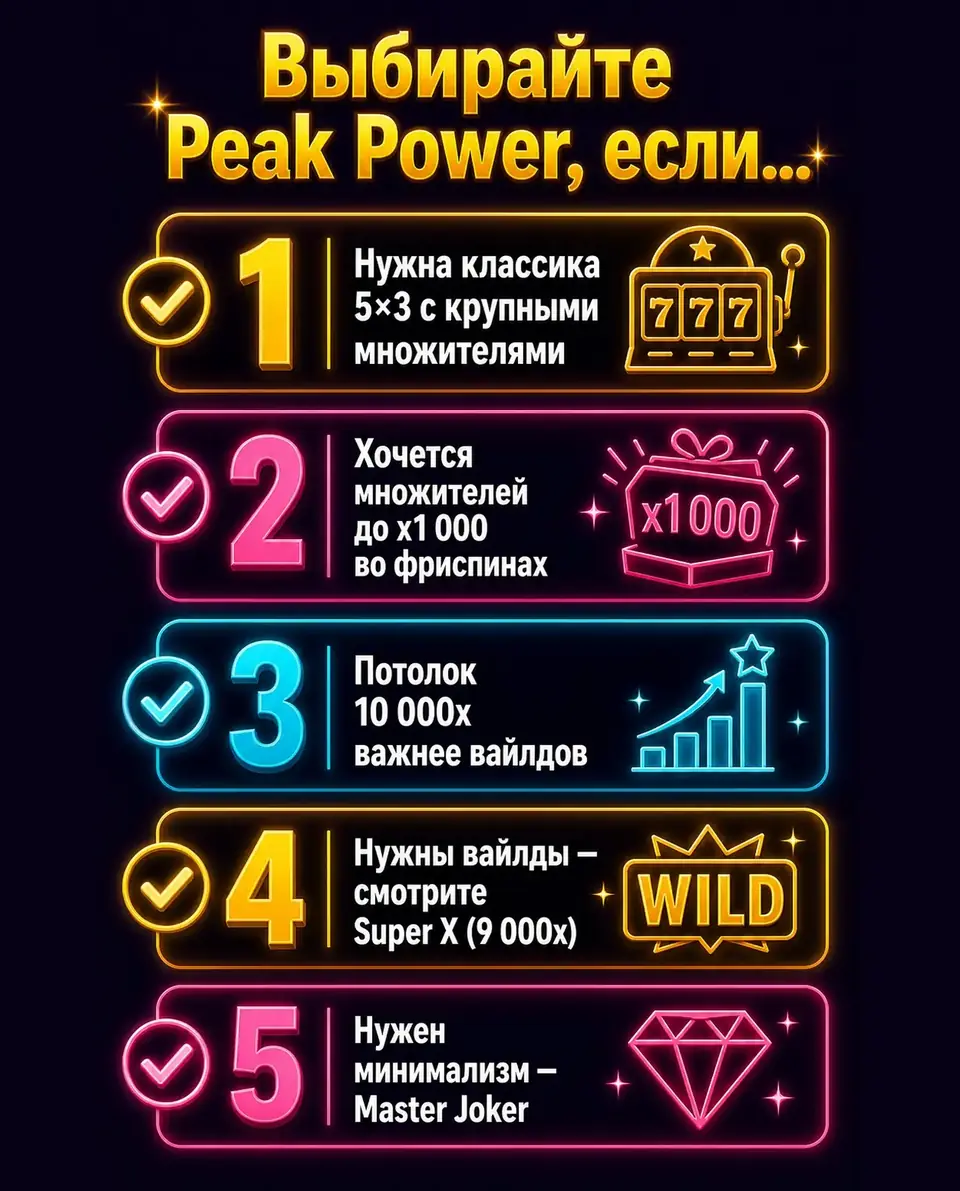 Чек-лист выбора между Peak Power, Super X и Master Joker