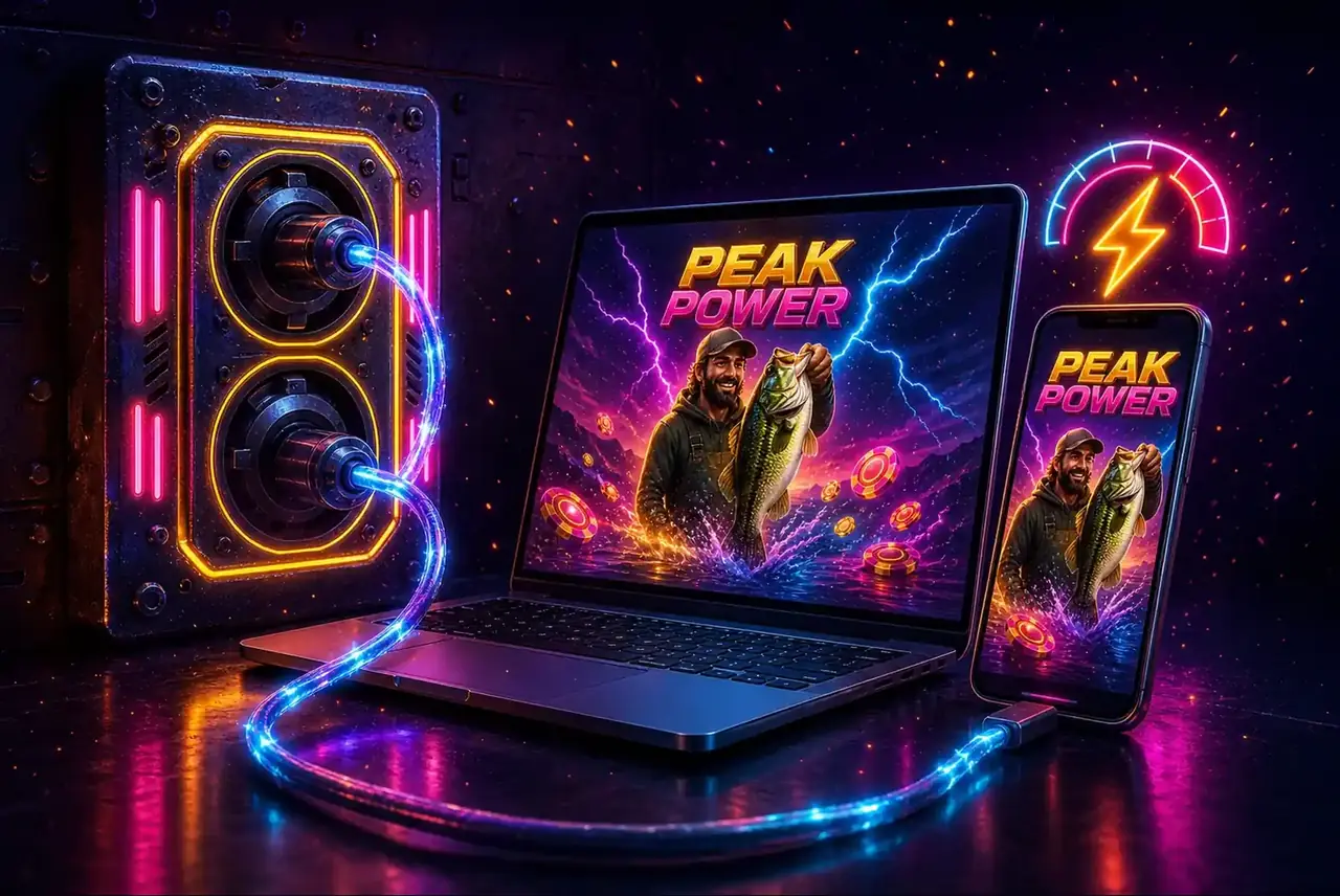 Ноутбук и смартфон, подключённые к энергопанели, с демо Peak Power