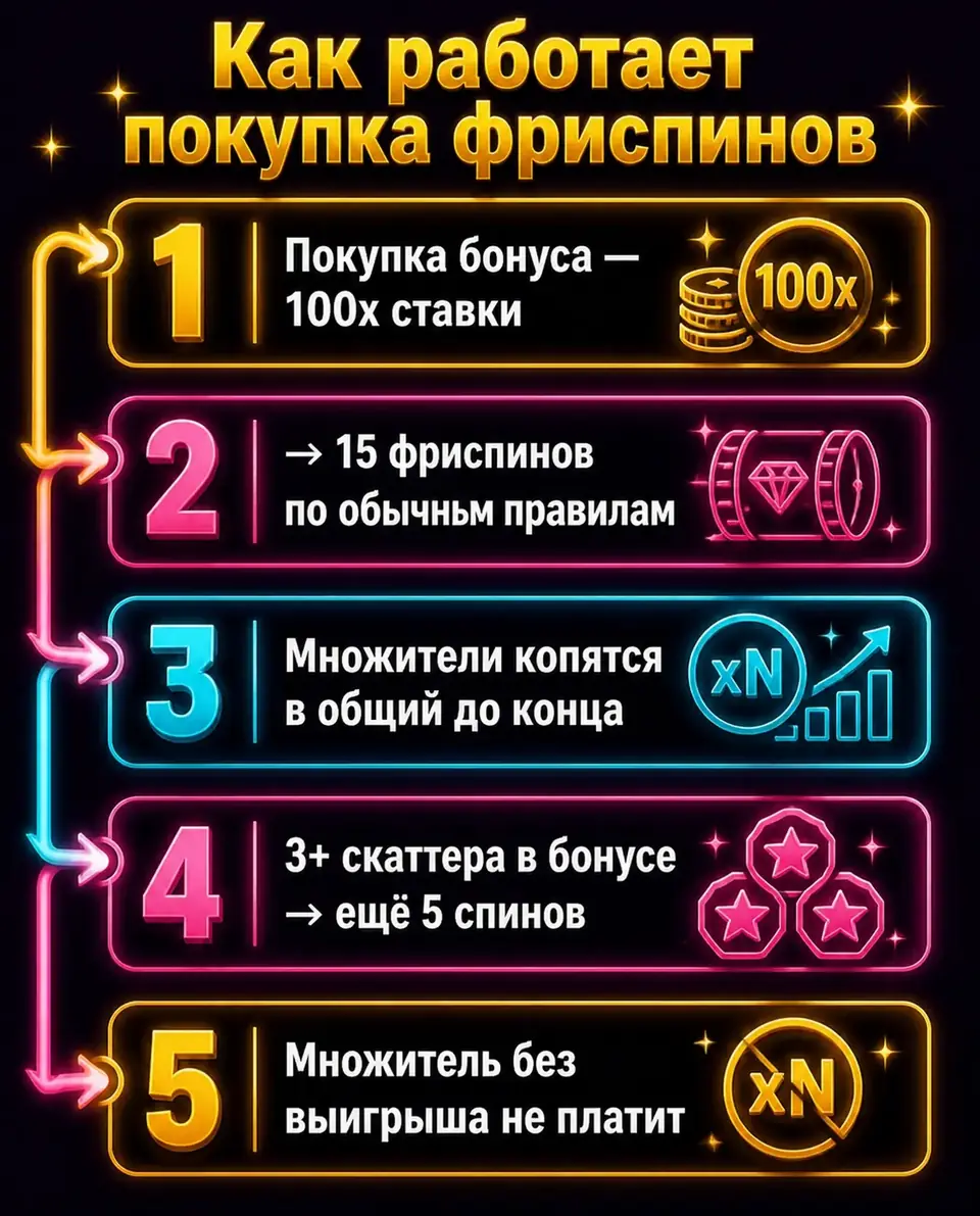 Схема покупки фриспинов и общего множителя в Starlight Princess