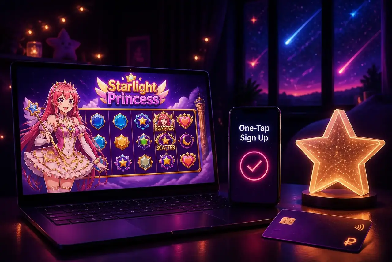 Ноутбук со Starlight Princess и смартфон с регистрацией в один клик