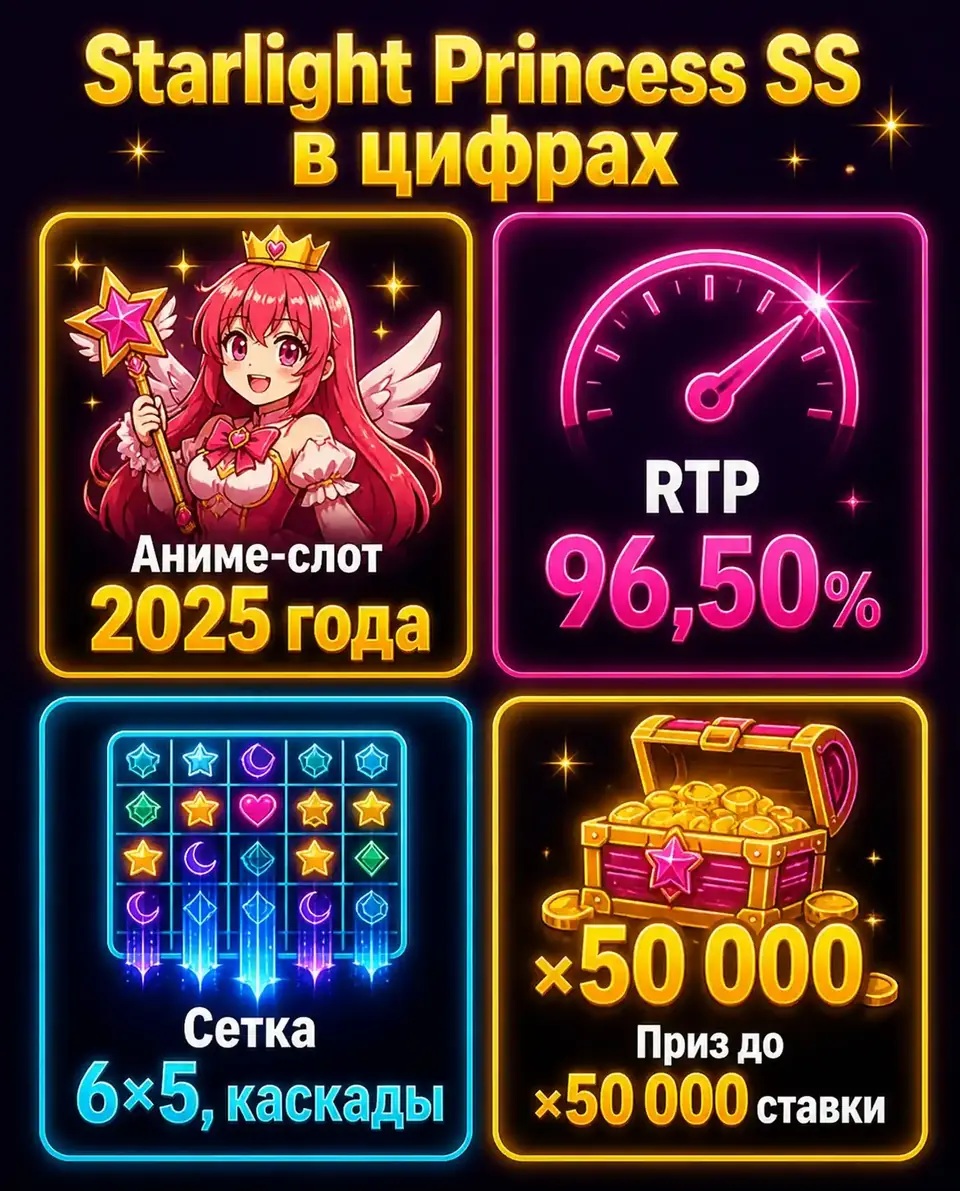 Карточки с ключевыми цифрами слота Starlight Princess Super Scatter