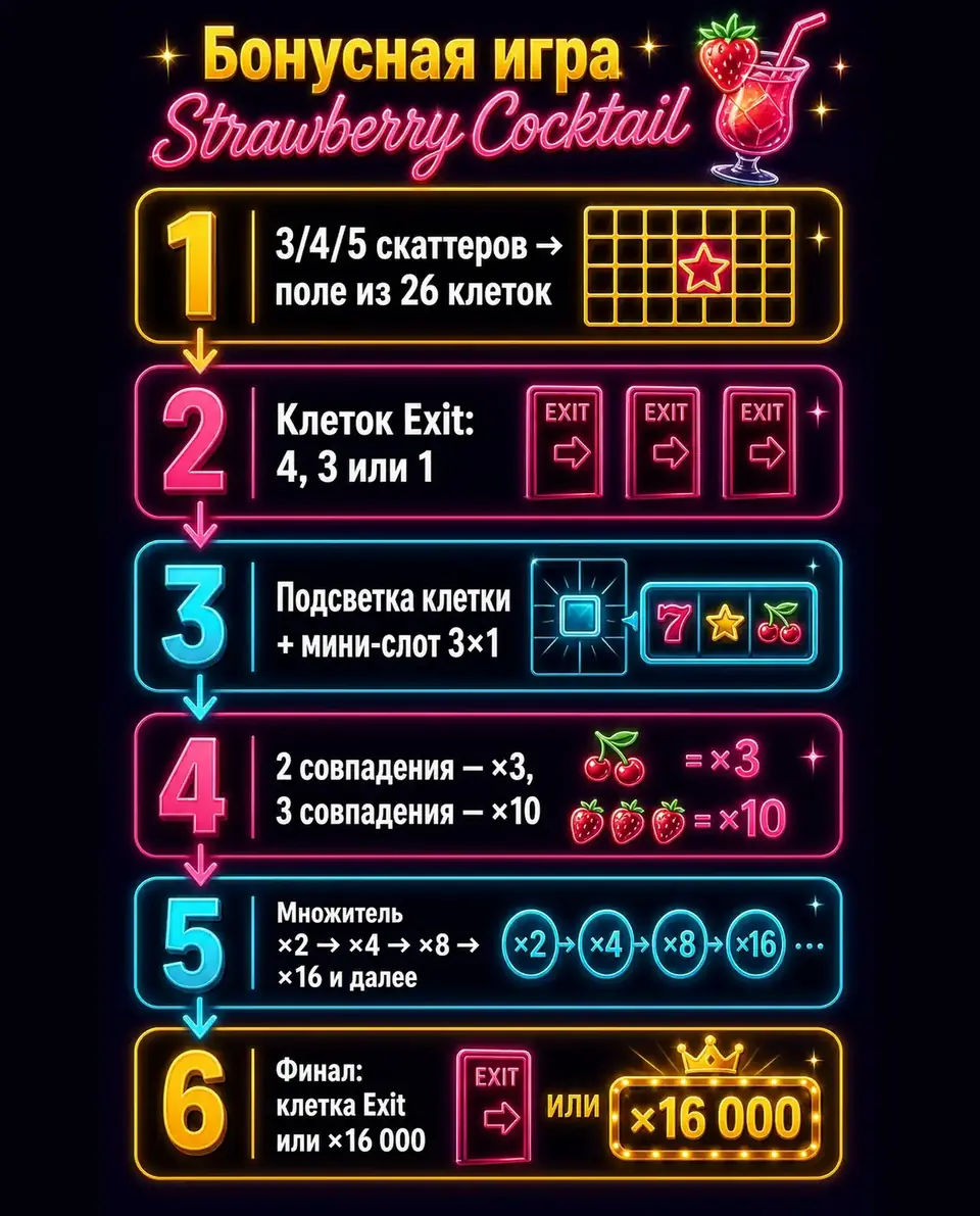 Схема бонусной игры Strawberry Cocktail на поле из 26 клеток