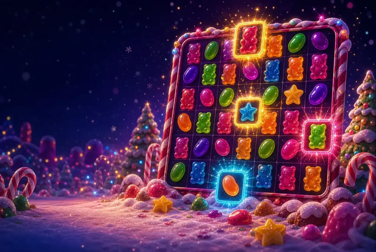 Мармеладные мишки на заснеженной сетке 7×7 — Sugar Rush Xmas