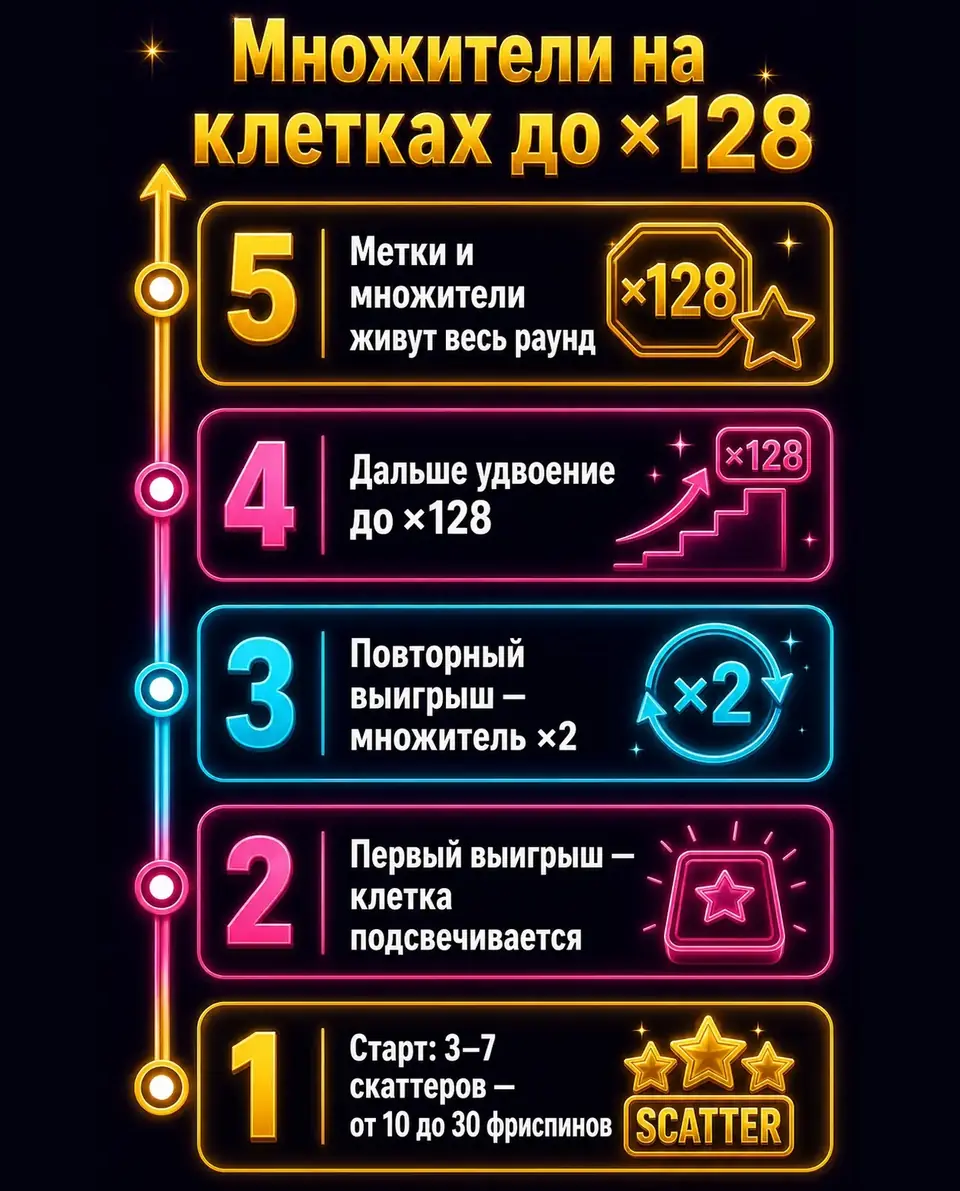 Лестница множителей на клетках в бонусе Sugar Rush Xmas