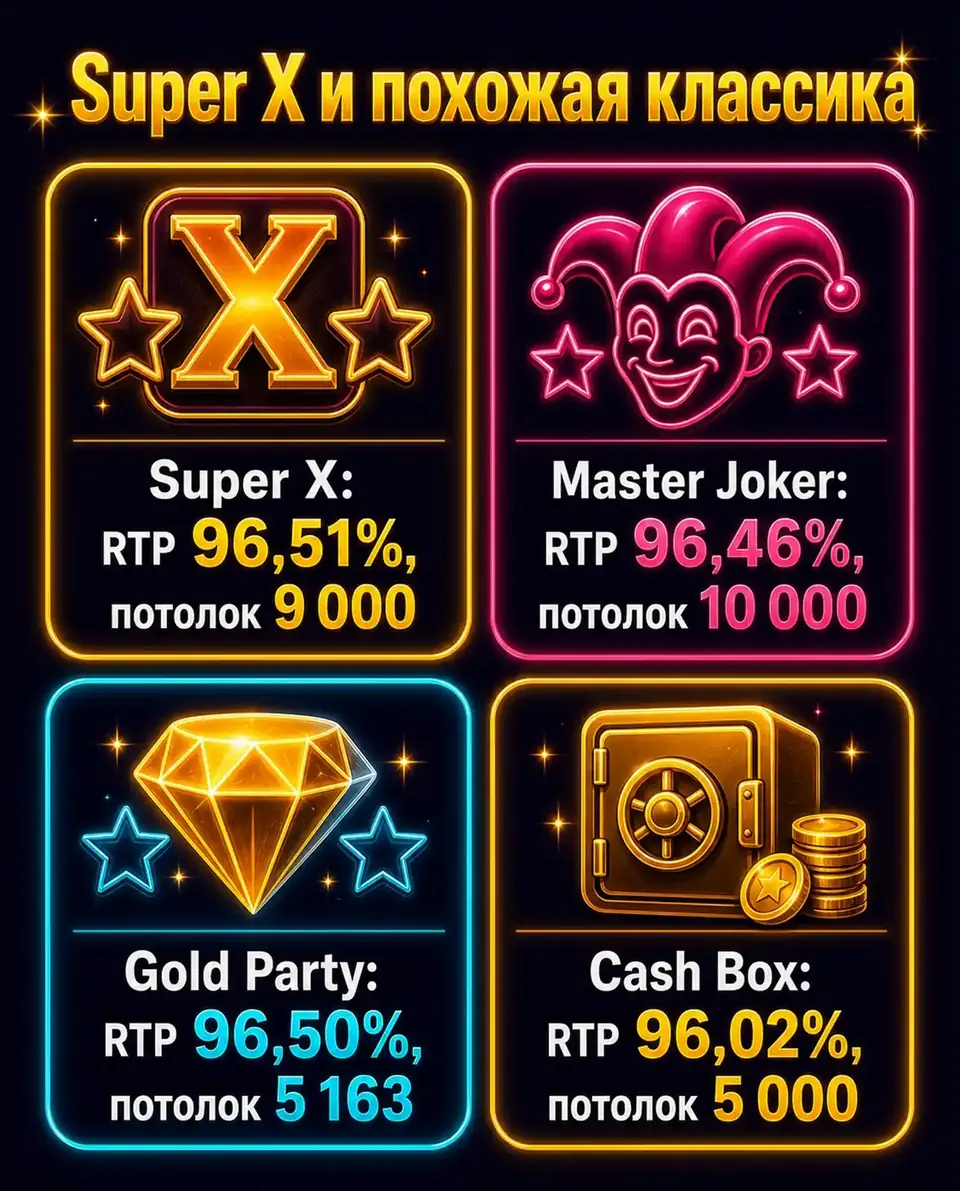 Сравнение Super X с Master Joker, Gold Party и Cash Box