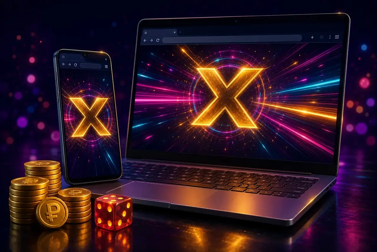 Смартфон и ноутбук с запущенным в браузере слотом Super X