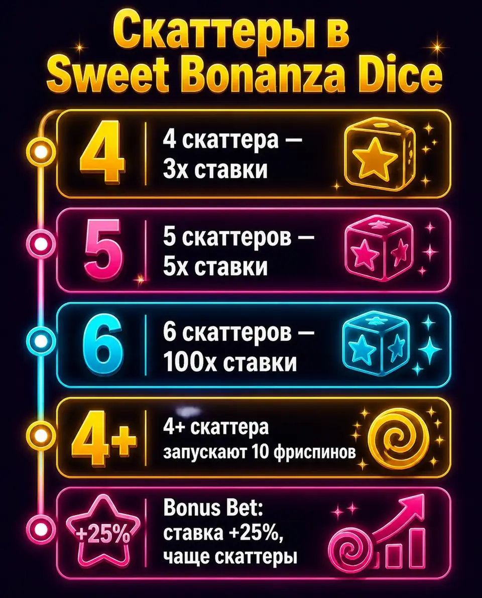 Выплаты скаттеров и запуск фриспинов в Sweet Bonanza Dice