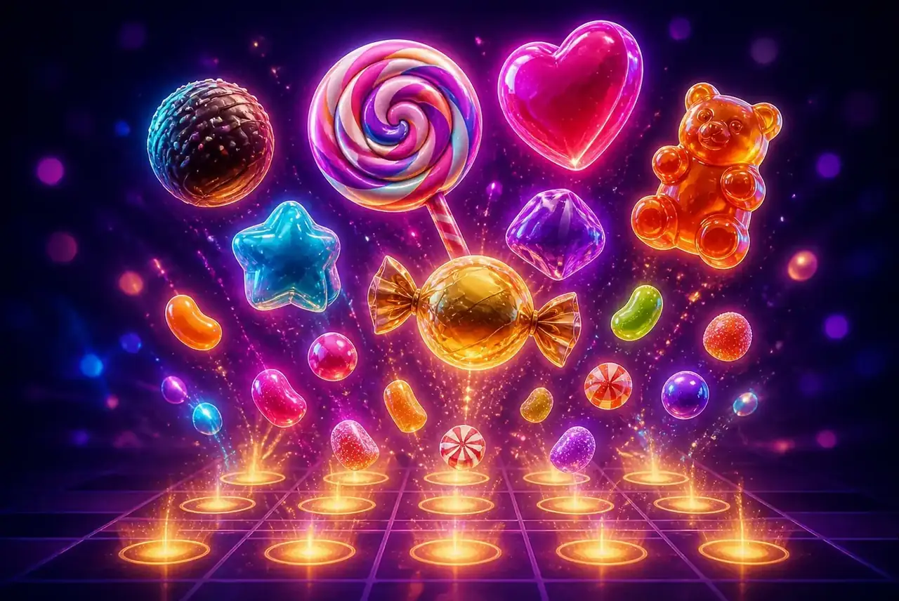 Символы Sweet Rush Bonanza и подсвеченные ячейки-множители