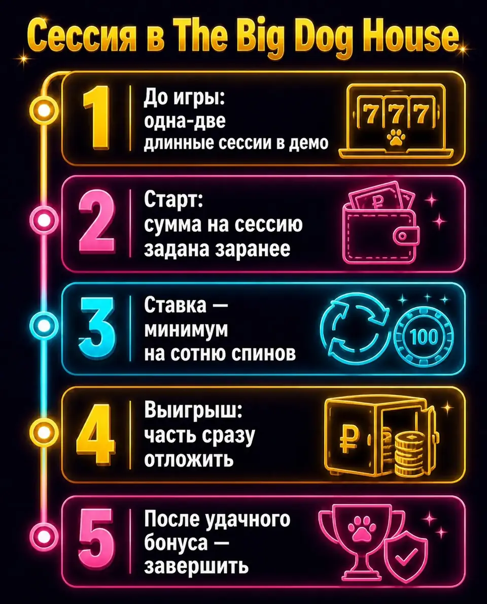Таймлайн игровой сессии и лимитов в The Big Dog House