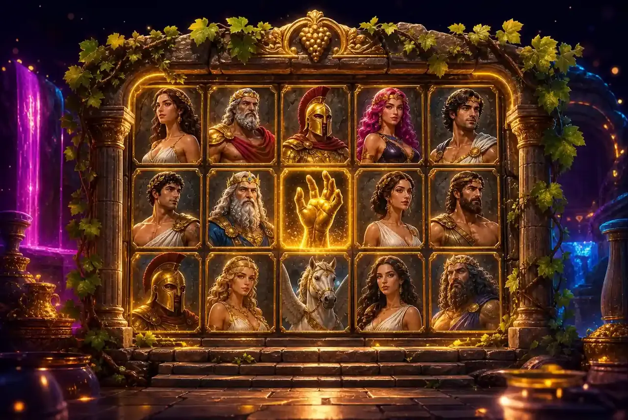 Рамка с виноградными листьями и символы The Hand of Midas