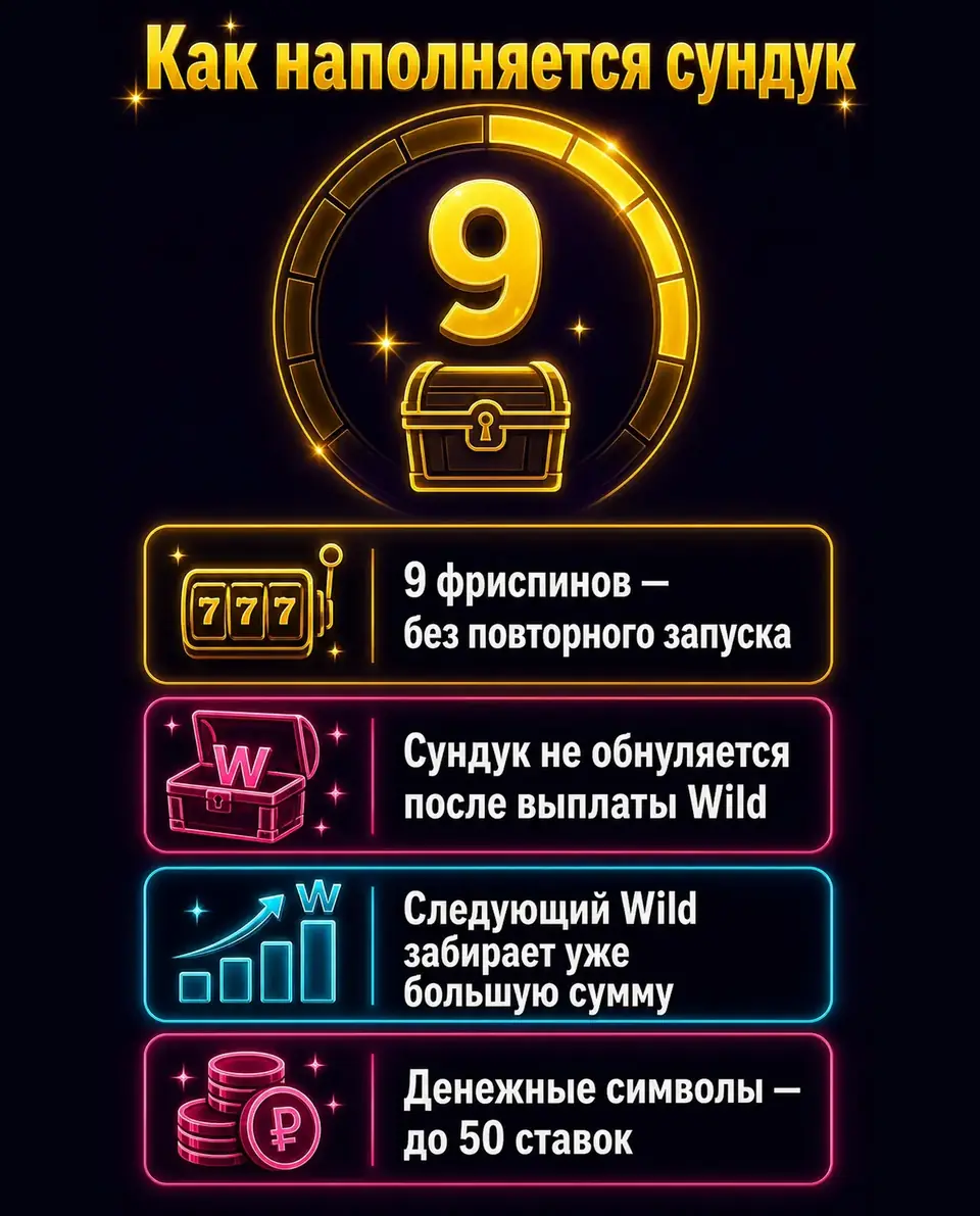 Рост суммы сундука во фриспинах Treasure Wild