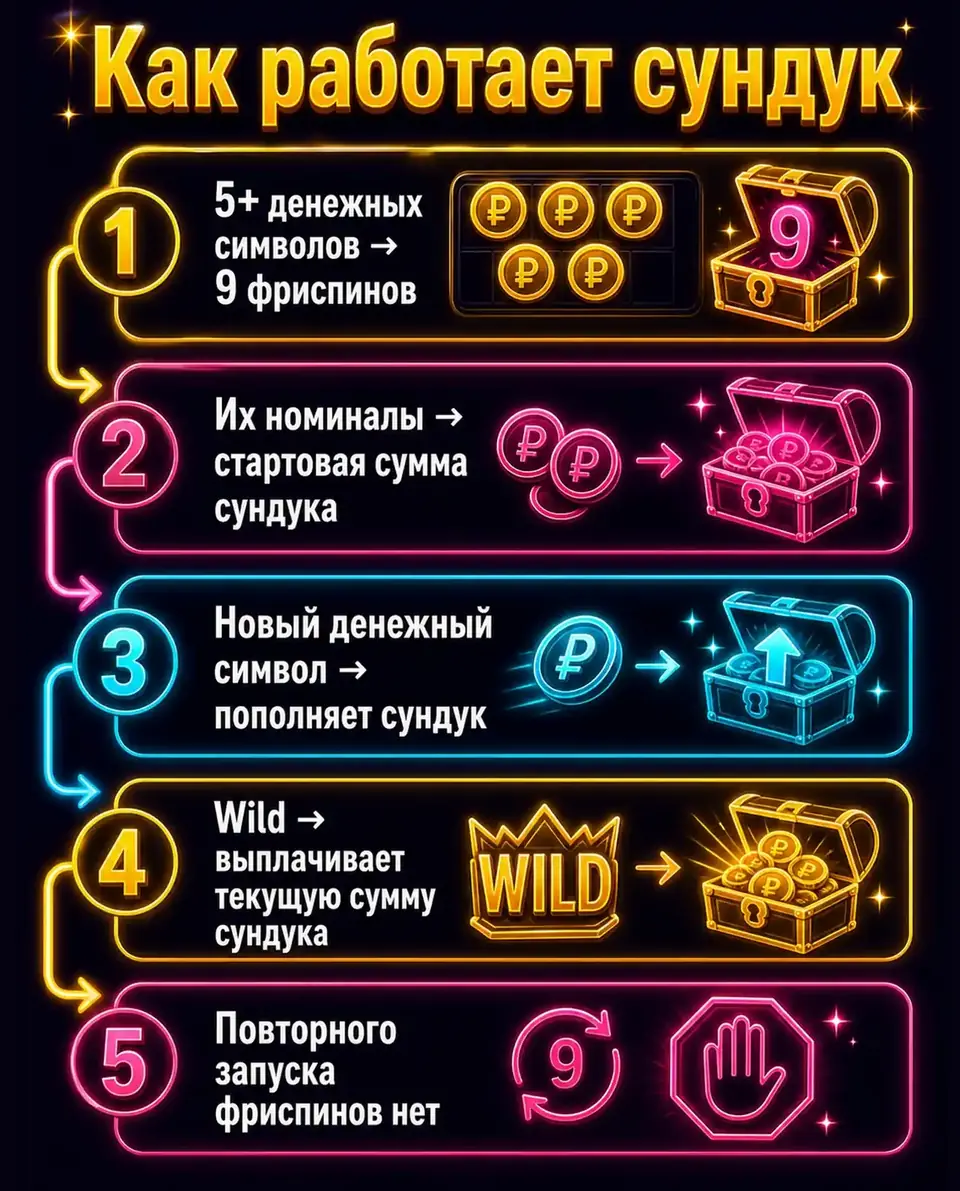 Схема бонусного раунда Treasure Wild с прогрессивным сундуком