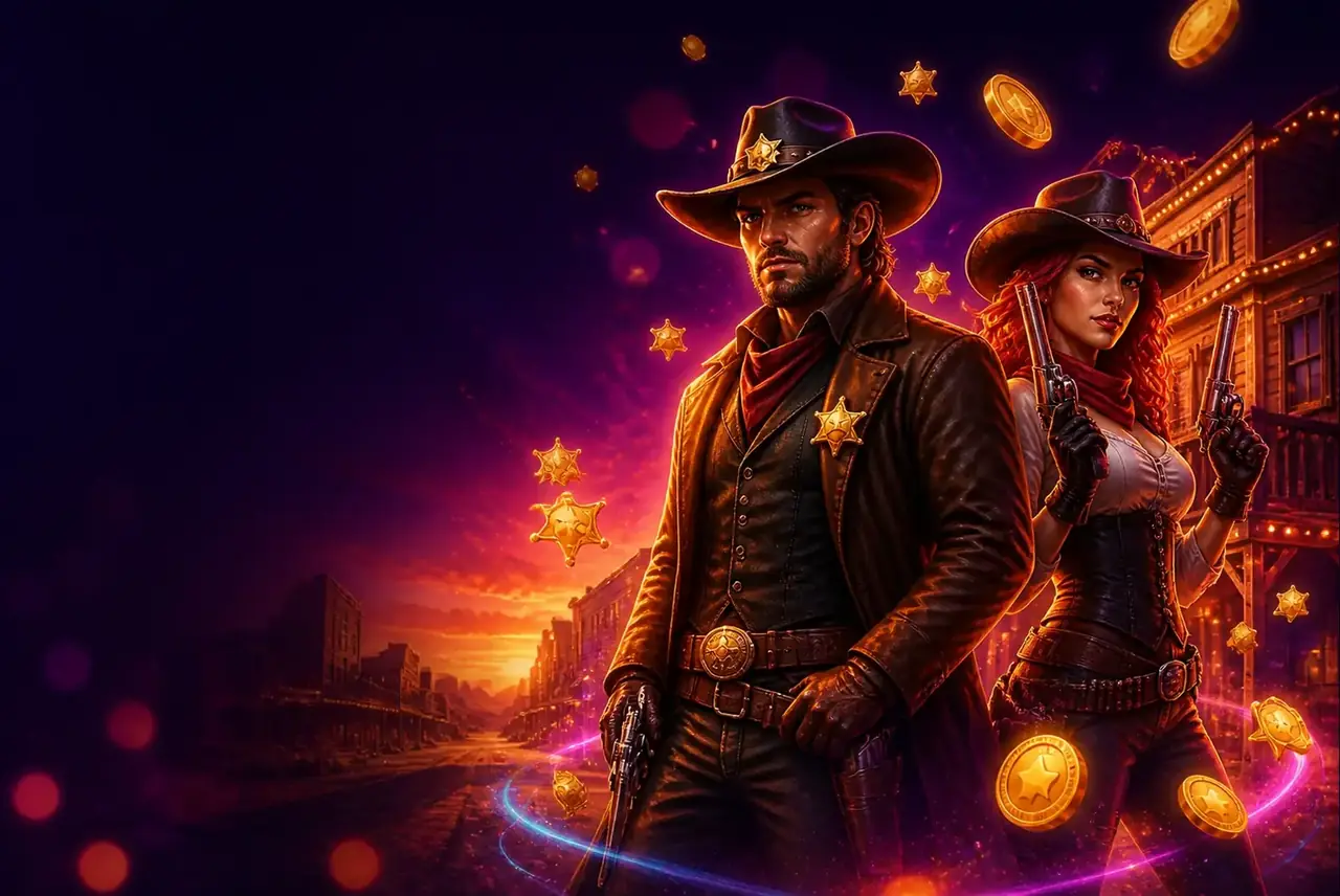 Шериф и ковбойша на закатной улице городка из серии Wild West Gold