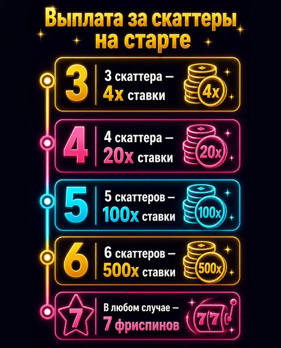 Лестница выплат за скаттеры при запуске фриспинов Wild West Gold Megaways