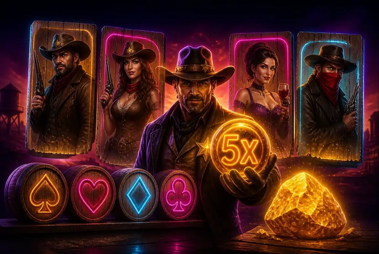 Символы Wild West Gold: герои вестерна и шериф-Wild с множителем