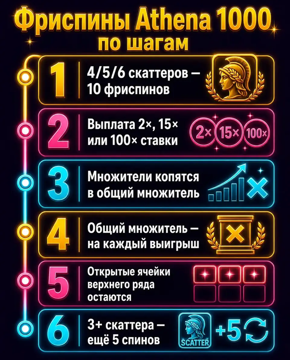 Шаги фриспинов Wisdom of Athena 1000 с общим множителем