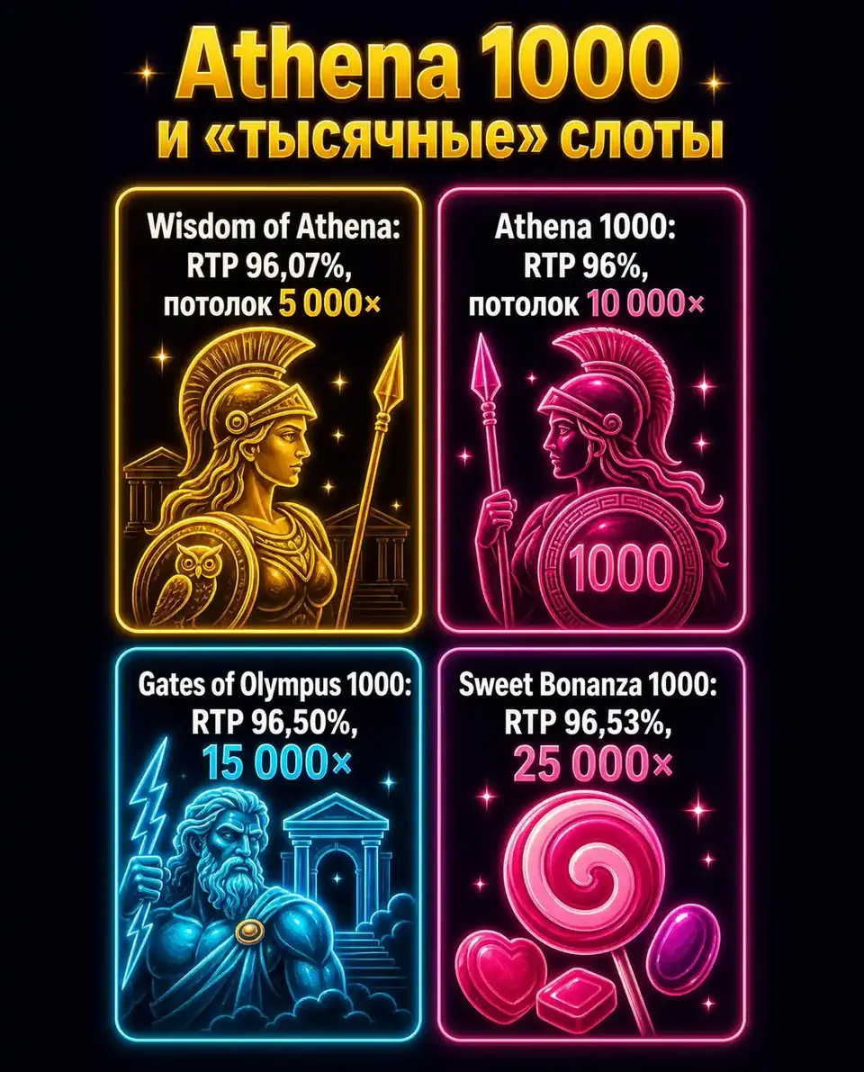 Карточки сравнения Wisdom of Athena 1000 с другими слотами с множителями