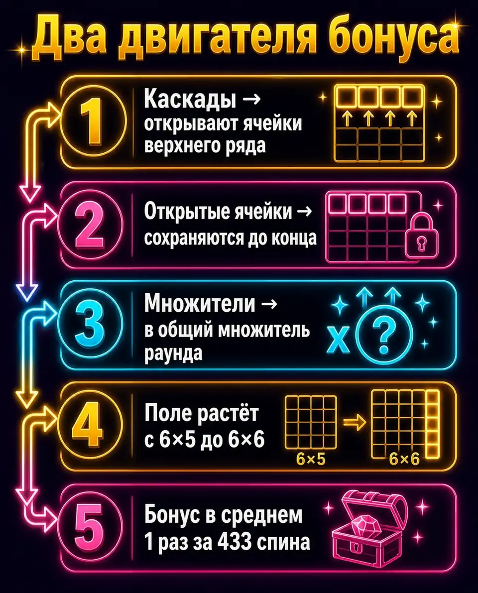 Схема роста поля и общего множителя во фриспинах Wisdom of Athena