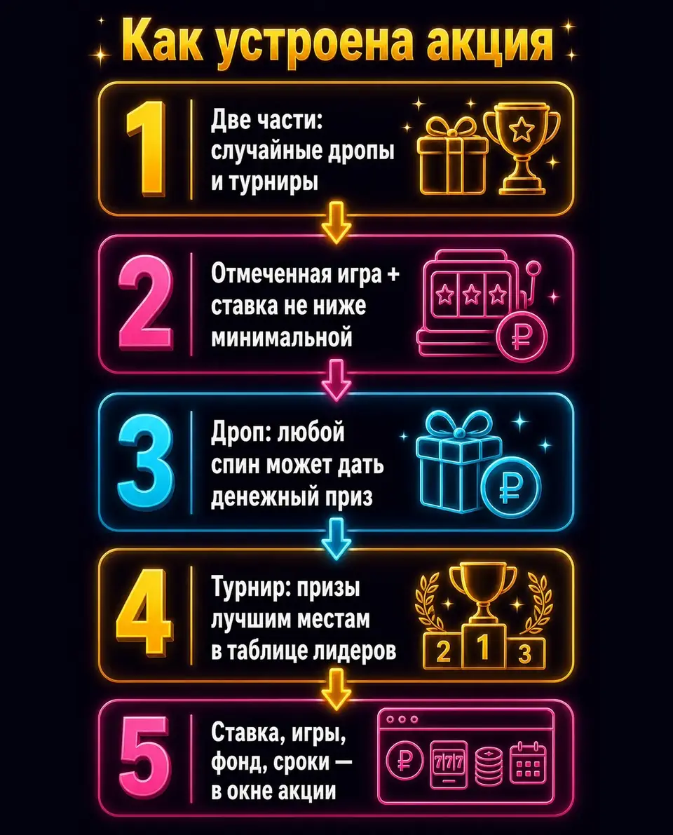Схема работы Drops & Wins: призовые дропы и турниры
